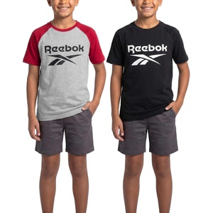 image:imageReebok 2 Pack Boys Short Sleeve Raglan Cotton Crew Neck T Shirt Athletic Baseball Tee Tops Kids Teens Youth 618Solid Black  Grey Heather