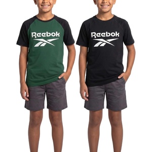 image:imageReebok 2 Pack Boys Short Sleeve Raglan Cotton Crew Neck T Shirt Athletic Baseball Tee Tops Kids Teens Youth 618Solid Black  Solid Hunter Green