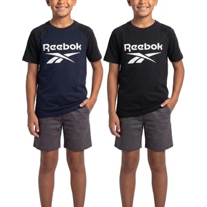 image:imageReebok 2 Pack Boys Short Sleeve Raglan Cotton Crew Neck T Shirt Athletic Baseball Tee Tops Kids Teens Youth 618Solid Black  Solid Navy Blazer