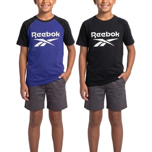 image:imageReebok 2 Pack Boys Short Sleeve Raglan Cotton Crew Neck T Shirt Athletic Baseball Tee Tops Kids Teens Youth 618Solid Black  Solid Royal Blue