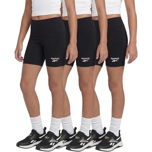 image:imageReebok 3 Pack Girls 6 Inch Bike Shorts Athletic Spandex Bikers Volleyball Soccer Dance Cheer Gymnastics Under Dress 616Solid Black  Solid Ultimate Grey  Solid Festival Bloom