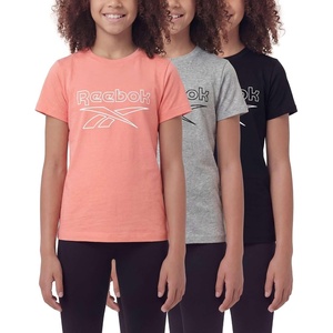 image:imageReebok 3 Pack Girls Cotton Short Sleeve Crew Neck TShirt  Kids Teens Tweens Youth Athletic Basketball Tee TopsSolid Black  Charcoal Heather  Solid Peach Bud