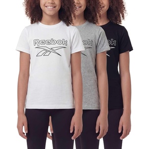image:imageReebok 3 Pack Girls Cotton Short Sleeve Crew Neck TShirt  Kids Teens Tweens Youth Athletic Basketball Tee TopsSolid Black  Grey Heather  Solid Bright White