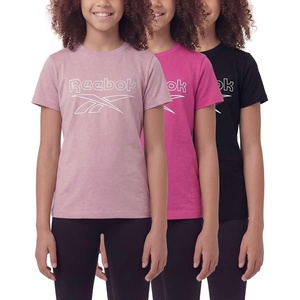 image:imageReebok 3 Pack Girls Cotton Short Sleeve Crew Neck TShirt  Kids Teens Tweens Youth Athletic Basketball Tee TopsSolid Black  Solid Fuchsia Fedora  Solid Fragrant Lilac