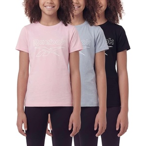 image:imageReebok 3 Pack Girls Cotton Short Sleeve Crew Neck TShirt  Kids Teens Tweens Youth Athletic Basketball Tee TopsSolid Black  Solid Plein Air  Solid Festival Bloom
