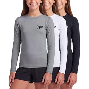 image:imageReebok 3 Pack Girls Long Sleeve Rashguard Swim Shirt UPF Sun Protection Rasghguard Swimsuit for Kids Teens TweensSolid Black  Solid Bright White  Solid Ultimate Grey