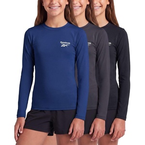 image:imageReebok 3 Pack Girls Long Sleeve Rashguard Swim Shirt UPF Sun Protection Rasghguard Swimsuit for Kids Teens TweensSolid Black  Solid Navy Peony  Solid Charcoal Art