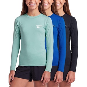 image:imageReebok 3 Pack Girls Long Sleeve Rashguard Swim Shirt UPF Sun Protection Rasghguard Swimsuit for Kids Teens TweensSolid Black  Solid Royal Blue  Solid Birds Egg Green