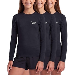 image:imageReebok 3 Pack Girls Long Sleeve Rashguard Swim Shirt UPF Sun Protection Rasghguard Swimsuit for Kids Teens TweensSolid Black  Solid Ultimate Grey  Solid Peach Bud