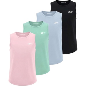 image:imageReebok 4 Pack Girls Dry Fit Athletic Tank Tops Sleeveless Dance Workout Sports Top for Kids Teens Tween Youth  Sizes 6 16Solid Black  Solid Plein Air  Solid Birds Egg Green  Solid Festival Bloom
