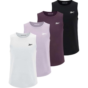 image:imageReebok 4 Pack Girls Dry Fit Athletic Tank Tops Sleeveless Dance Workout Sports Top for Kids Teens Tween Youth  Sizes 6 16Solid Black  Solid Plum Perfect  Solid Orchid Petal  Solid Bright White