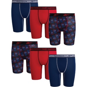 image:imageReebok Boys Underwear  6 Pack Performance Boys Boxer Briefs with Pouch  These Reebok boys boxer briefs are designed to keep active kids comfortable from school mornings to sports practice and everyBlue DepthsChinese RedBlack Print
