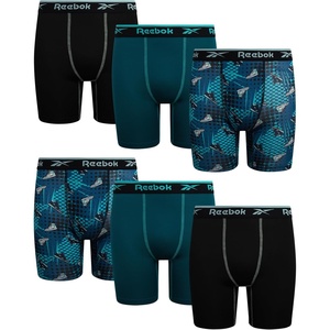 image:imageReebok Boys Underwear  6 Pack Performance Boys Boxer Briefs with Pouch  These Reebok boys boxer briefs are designed to keep active kids comfortable from school mornings to sports practice and everyTeal BlueBlackPool Blue Print