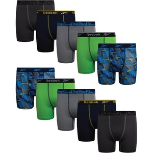 image:imageReebok Boys Underwear 10 Pack Performance MoistureWicking Boxer Briefs  Precise Youth Inseam Sizing Keeps Him Comfy Built for School Sports and Everyday PlayBlithe PrintGreen FlashGreysMaritime Blue