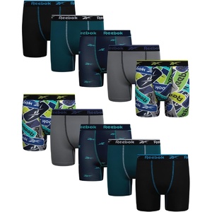 image:imageReebok Boys Underwear 10 Pack Performance MoistureWicking Boxer Briefs  Precise Youth Inseam Sizing Keeps Him Comfy Built for School Sports and Everyday PlayPrintsGreyTeal BluePool BlueBlack