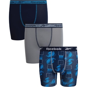 image:imageReebok Boys Underwear 3 Pack Performance MoistureWicking Boxer Briefs  Precise Youth Inseam Sizing Keeps Him Comfy Built for School Sports and Everyday PlayMaritime Blue PrintMaritime BlueStone Grey