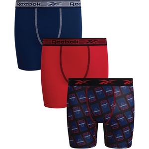image:imageReebok Boys Underwear 3 Pack Performance MoistureWicking Boxer Briefs  Precise Youth Inseam Sizing Keeps Him Comfy Built for School Sports and Everyday PlayBlue DepthsChinese RedBlack Print