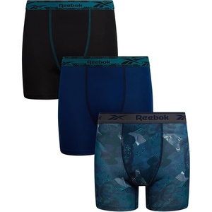 image:imageReebok Boys Underwear 3 Pack Performance MoistureWicking Boxer Briefs  Precise Youth Inseam Sizing Keeps Him Comfy Built for School Sports and Everyday PlayBlackBlue DepthsMediterranean Print