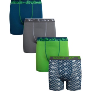 image:imageReebok Boys Underwear 4 Pack Performance MoistureWicking Boxer Briefs  Lightweight MoistureWicking Fabric Keeps Skin Dry Flexible StayPut Legs Prevent Riding Up During ActivityMonument PrintMedium GreyTeal BlueGreen Flash