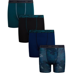 image:imageReebok Boys Underwear 4 Pack Performance MoistureWicking Boxer Briefs  Lightweight MoistureWicking Fabric Keeps Skin Dry Flexible StayPut Legs Prevent Riding Up During ActivityTeal BlueBlackBlue DepthsMediterranean Print