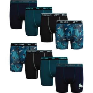 image:imageReebok Boys Underwear 8 Pack Performance MoistureWicking Boxer Briefs  Lightweight Breathable MoistureWicking Fabric Keeps Kids Cool and Dry Flexible Fit Reduces BunchingMaritime BlueTeal BlueBlackPool Blue Print