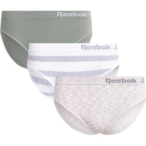 image:imageReebok Womens Bikini Underwear 3 Pack Soft Stretch Seamless Panties  Smooth Feel Stays Comfortable All Day Relaxed Waistband Sits Gently on the Hips Without Digging inNatural SpacedyeLily PadWhite Stripe
