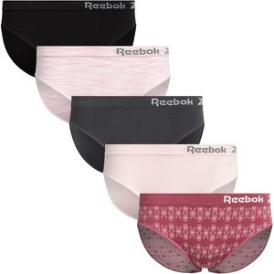 image:imageReebok Womens Bikini Underwear 5 Pack Soft Stretch Seamless Underwear  NextLevel Softness from Breathable Nylon Spandex Flattering LowRise Silhouette Flatters Natural CurvesJacquardLotusBlackPink SpacedyeBlack
