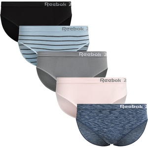 image:imageReebok Womens Bikini Underwear 5 Pack Soft Stretch Seamless Underwear  NextLevel Softness from Breathable Nylon Spandex Flattering LowRise Silhouette Flatters Natural CurvesBlackAshley Blue Melange StripeSharkskinSoft PinkDark Denim Spacedye