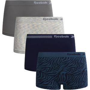 image:imageReebok Womens Boyshorts  4 Pack Performance Seamless Underwear for Women  Extended Coverage with a Comfortable Inseam Lightweight Stretch Fabric Provides Breathable Everyday ComfortBlue JacquardSteel GreyEvening BlueNatural Spacedye