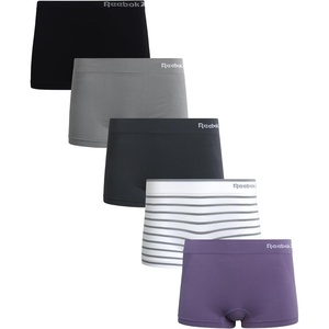 image:imageReebok Womens Boyshorts  5 Pack Performance Seamless Underwear for Women  StayPut Fit Moves Naturally with Your Body Tagless 4Way Stretch Eliminates Visible Lines and Pressure PointsWhite StripeCadetSharkskinBlackened PearlBlack