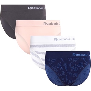 image:imageReebok Womens Briefs  4 Pack Seamless High Cut Full Coverage Stretch  Smooth Flexible Fit Feels Soft Against the Skin Relaxed Waistband Sits Comfortably Without Digging inEvening BlueLotusBlackened PearlWhite Stripe