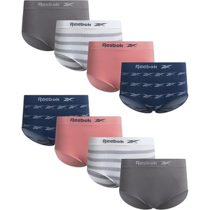 image:imageReebok Womens Briefs  8 Pack Stretch Comfort High Rise TagFree Seamless  Soft Flexible Feel Moves with Your Day Clean BarelyThere Fit Helps Reduce Visible Lines Under Fitted ClothesVintage Indigo JacquardGreyBlush PinkWhite Stripes