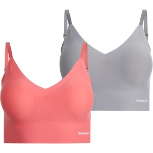 image:imageReebok Womens Everyday Bras  2 Pack or 4 Pack Soft Stretch Longline Ladies Bralettes Performance Wireless Bras for WomenBright PeachSteel Grey2pk