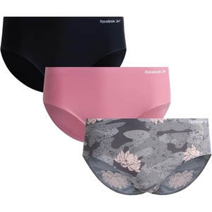 image:imageReebok Womens Hipster Panties  3 Pack Stretch Performance Bonded Seamless Panties for Women with TagFree Relaxed WaistbandSharkskinFox GloveBlack