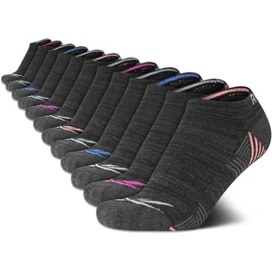 image:imageReebok Womens No Show Socks Moisture Wicking Cushion Low Cut Socks 12 Pack  Stretch Performance Fabric Cushioned Heel and Toe Arch Support Comfort Seam Shoe Size 410All Black