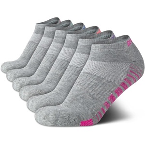 image:imageReebok Womens No Show Socks Moisture Wicking Cushioned Low Cut Socks 6 Pack  Stretch Performance Fabric Cushioned Heel and Toe Arch Support Comfort Seam Shoe Size 410All Grey