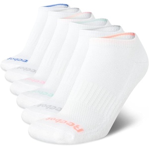 image:imageReebok Womens No Show Socks Moisture Wicking Cushioned Low Cut Socks 6 Pack  Stretch Performance Fabric Cushioned Heel and Toe Arch Support Comfort Seam Shoe Size 410White Logo