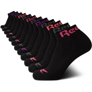 image:imageReebok Womens Quarter Socks Moisture Wicking Cushioned Ankle Socks 12 Pack  Stretch Performance Fabric Cushioned Heel amp Toe Secure Arch Support Quarter Cut Shoe Size 410All Black