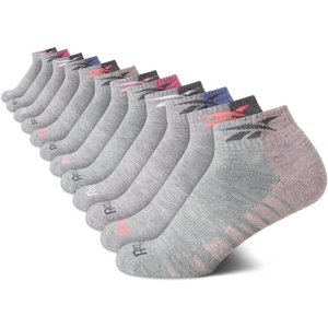 image:imageReebok Womens Quarter Socks Moisture Wicking Cushioned Ankle Socks 12 Pack  Stretch Performance Fabric Cushioned Heel amp Toe Secure Arch Support Quarter Cut Shoe Size 410Grey Pattern