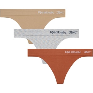 image:imageReebok Womens Thongs  3 Pack Soft Stretch Performance TagFree NoShow  Smooth Invisible Comfort Under Leggings Dresses and Jeans Flexible Fabric for Everyday Rotation or WorkoutsTanLight Grey SpacedyeRust