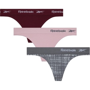 image:imageReebok Womens Thongs  3 Pack Soft Stretch Performance TagFree NoShow  Smooth Invisible Comfort Under Leggings Dresses and Jeans Flexible Fabric for Everyday Rotation or WorkoutsMaroonPinkPrint
