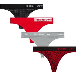 image:imageReebok Womens Thongs  4 Pack Soft Stretch Performance TagFree NoShow  Smooth Invisible Comfort Under Leggings Dresses and Jeans Flexible Fabric for Everyday Rotation or WorkoutsJackquardCrimsonSharkskinBlack