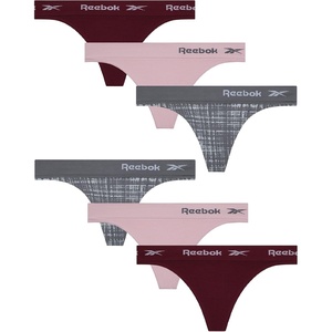 image:imageReebok Womens Thongs  6 Pack Soft Stretch Performance TagFree NoShow  Smooth Invisible Comfort Under Leggings Dresses and Jeans Flexible Fabric for Everyday Rotation or WorkoutsMaroonPinkPrint