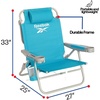 image:imageReebok 5Position Reclining Steel Frame Beach Chair Portable Foldable Backpack Lounge Chair with Pillow Cup Holder and Side Pocket LagoonAqua Blue
