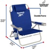 image:imageReebok 5Position Reclining Steel Frame Beach Chair Portable Foldable Backpack Lounge Chair with Pillow Cup Holder and Side Pocket LagoonNavy Blue