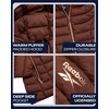 image:imageReebok Womens Puffer Jacket Insulated Quilted Bubble Puffer Coat for Women  ZipUp Bubble Silhouette Packs Into a Bag for Travel Side Pockets Secure Essentials Easy Chill Coverage on ErrandsCognac