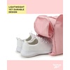 image:imageReebok Womens Tote Bag Lightweight Carry On for Travel Work amp Shopping  DuffelStyle Hybrid Design Full Zipper Closure Elastic Yoga Mat Holder Spacious for Gym Workouts amp CommutesLilith Silver Pink