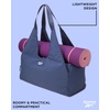 image:imageReebok Womens Tote Bag Lightweight Carry On for Travel Work amp Shopping  DuffelStyle Hybrid Design Full Zipper Closure Elastic Yoga Mat Holder Spacious for Gym Workouts amp CommutesCollete Dusty Indigo