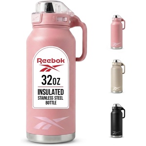 image:imageReebok 32 oz Insulated Stainless Steel Water Bottle with Straw Pink  LeakProof Locking Lid Soft Silicone Spout Clip Handle BPAFreePink