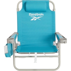 image:imageReebok 5Position Reclining Steel Frame Beach Chair Portable Foldable Backpack Lounge Chair with Pillow Cup Holder and Side Pocket LagoonAqua Blue